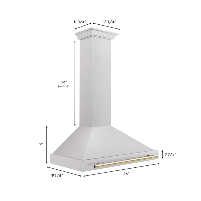 ZLINE 36" Autograph Edition Wall Mount Range Hood in DuraSnow® Stainless Steel with Gold Handle, KB4SNZ-36-G