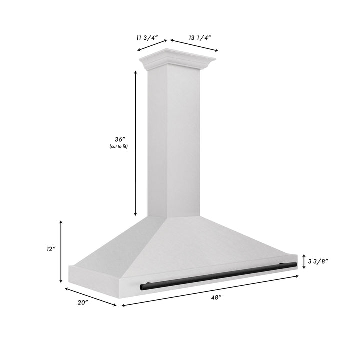 ZLINE 48" Autograph Edition Wall Mount Range Hood in DuraSnow® Stainless Steel with Matte Black Handle, KB4SNZ-48-MB