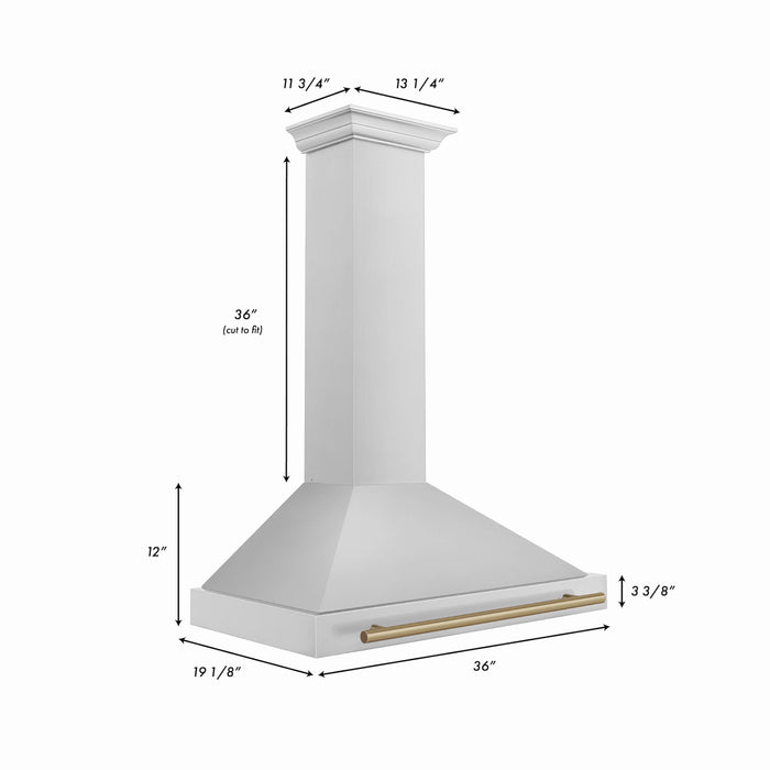 ZLINE 36" Autograph Edition Wall Mount Range Hood in Stainless Steel with Champagne Bronze Handle, KB4STZ-36-CB