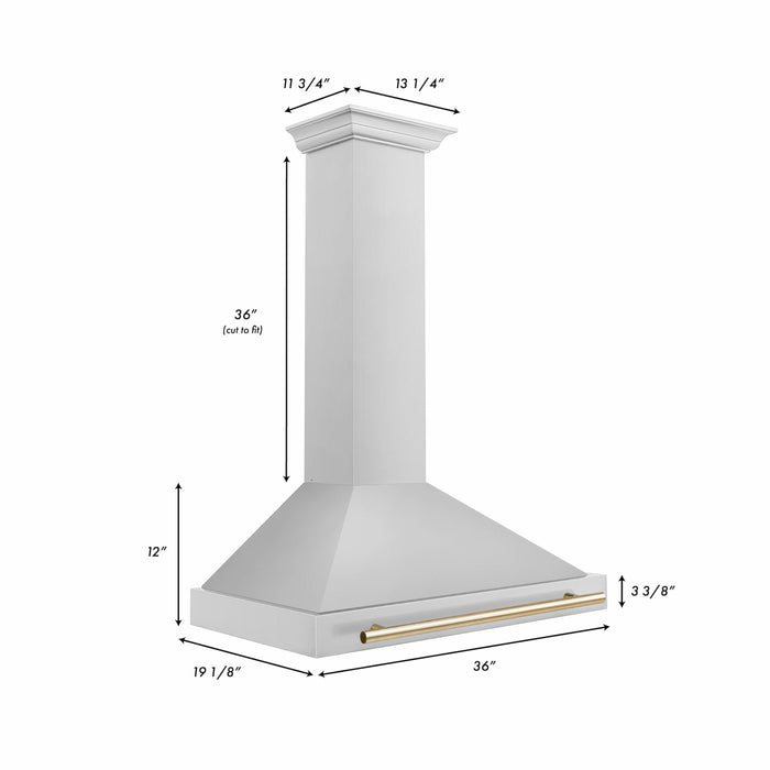 ZLINE 36" Autograph Edition Wall Mount Range Hood in Stainless Steel with Gold Handle, KB4STZ-36-G