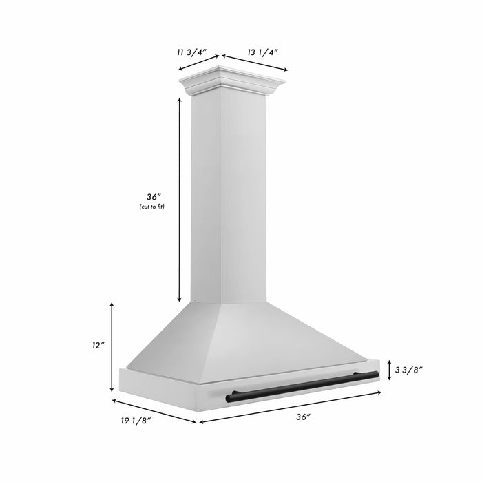 ZLINE 36" Autograph Edition Wall Mount Range Hood in Stainless Steel with Matte Black Handle, KB4STZ-36-MB