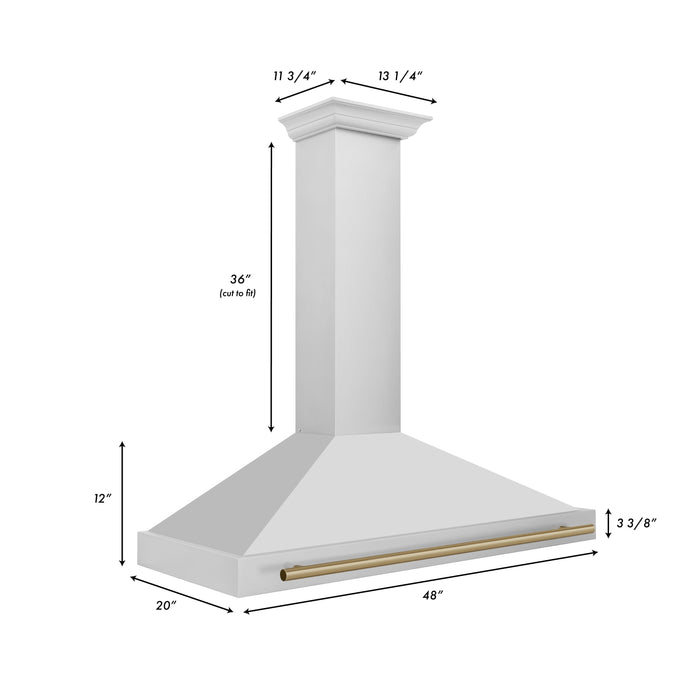 ZLINE 48" Autograph Edition Wall Mount Range Hood in Stainless Steel with Champagne Bronze Handle, KB4STZ-48-CB