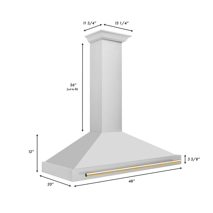 ZLINE 48" Autograph Edition Wall Mount Range Hood in Stainless Steel with Gold Handle, KB4STZ-48-G