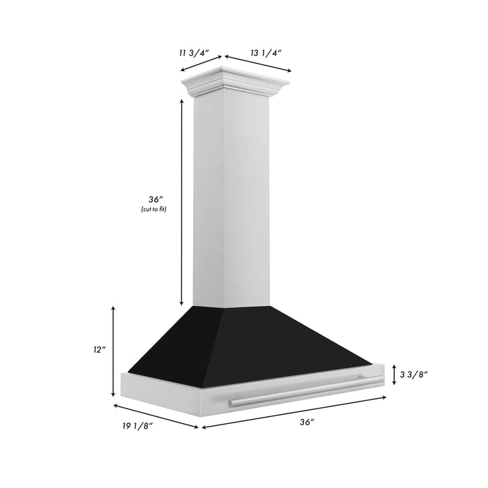 ZLINE 48" Wall Mount Range Hood in Stainless Steel with Black Matte Shell, KB4STX-BLM-48