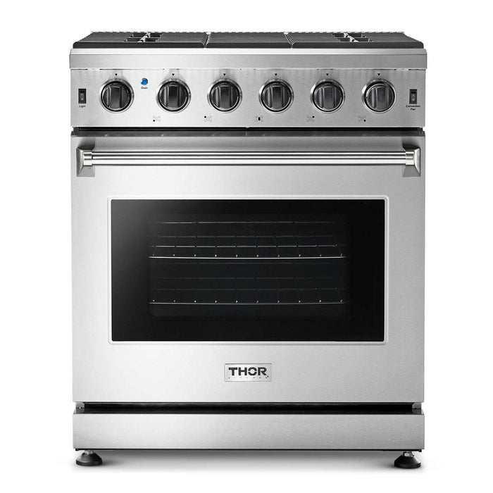 Thor Kitchen Appliance Package - 30 In. Propane Gas Range, Range Hood, Microwave Drawer, Refrigerator with Water and Ice Dispenser, Dishwasher, Wine Cooler, AP-LRG3001ULP-C-10