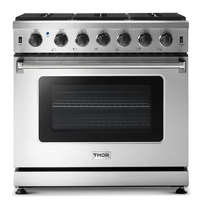 Thor Kitchen Appliance Bundle - 36 In. Propane Gas Range in a 5 Piece Kitchen Set, AB-LRG3601ULP-4