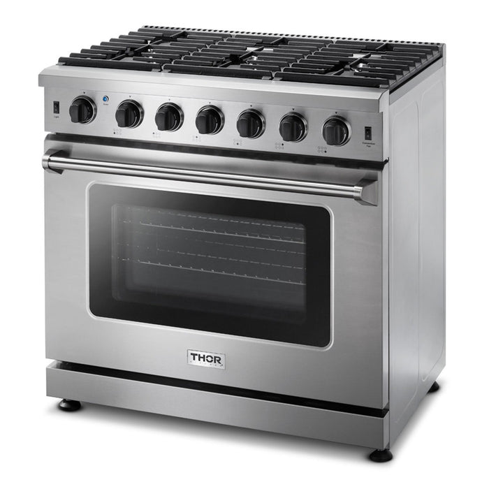 Thor Kitchen 36" Propane Gas Range in Stainless Steel, LRG3601ULP