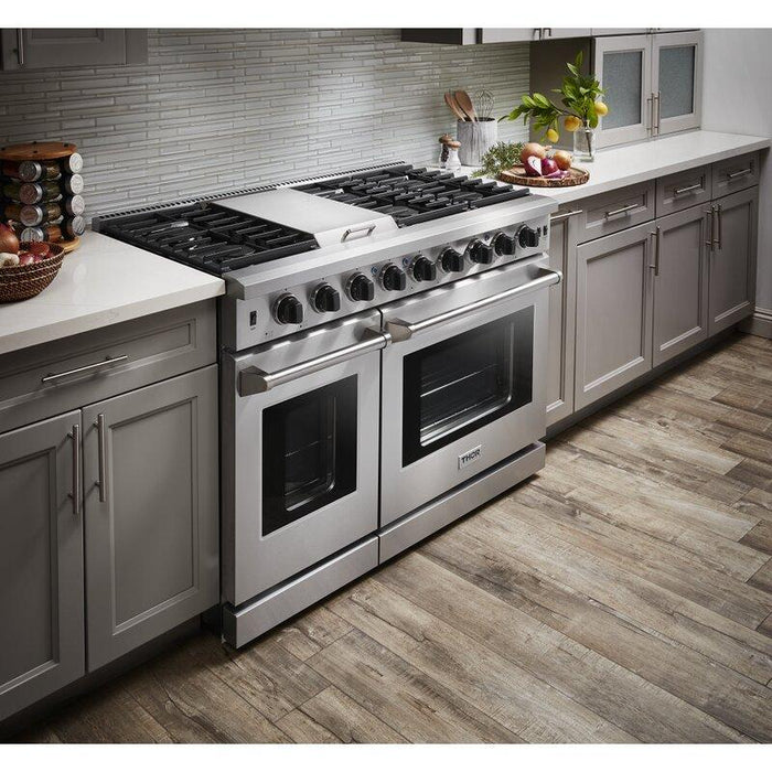 Thor Kitchen Appliance Bundle - 48 in. Gas Range, Dishwasher, Refrigerator - Stainless Steel, AB-LRG4807U-2