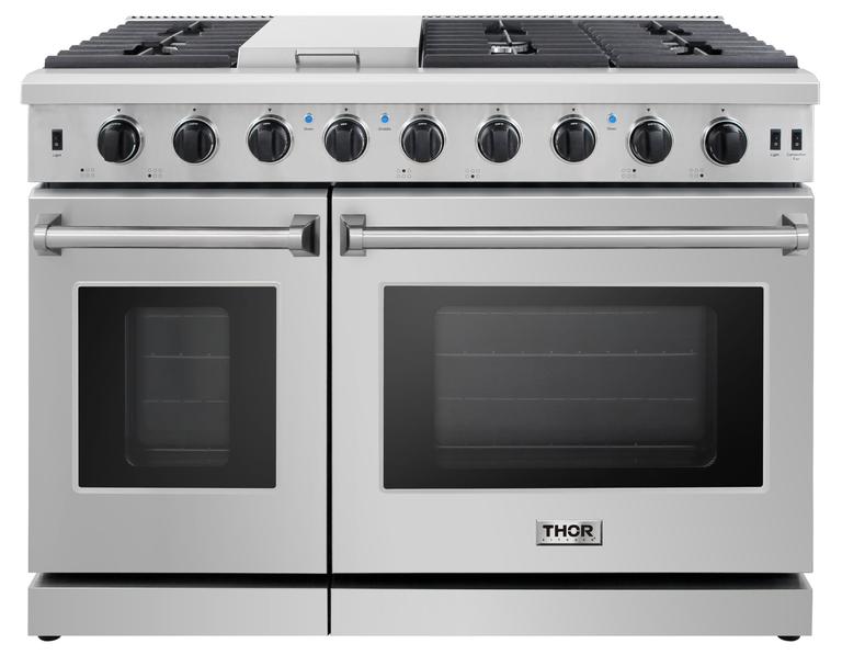 Thor Kitchen Appliance Bundle - 48 in. Gas Range, Range Hood, Refrigerator, Dishwasher, Wine Cooler, AB-LRG4807U-4