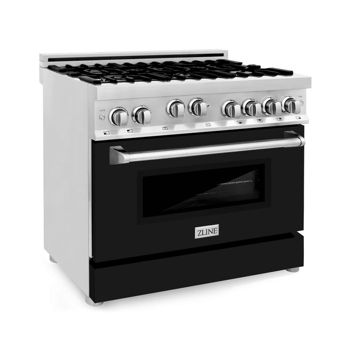 ZLINE 36" All Gas Range in Stainless Steel with Black Matte Door, RG-BLM-36