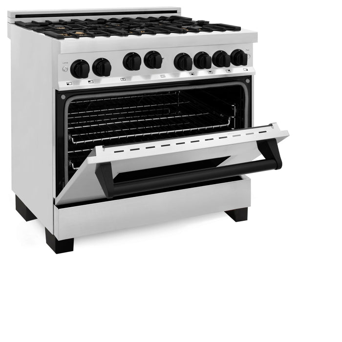 ZLINE 36" Autograph Edition All Gas Range in Stainless Steel with Matte Black Accents, RGZ-36-MB