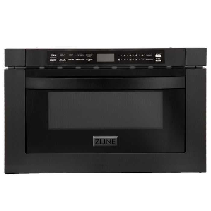 ZLINE Bundle - 36" Dual Fuel Range, Range Hood, Microwave, Dishwasher in Black Stainless Steel,