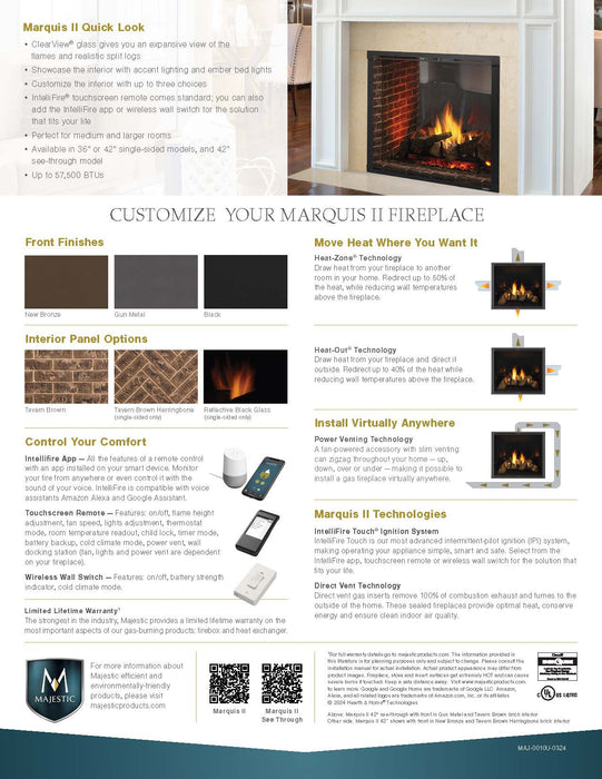 Majestic Marquis II 36" Traditional Direct Vent Gas Fireplace With IntelliFire Touch Ignition System