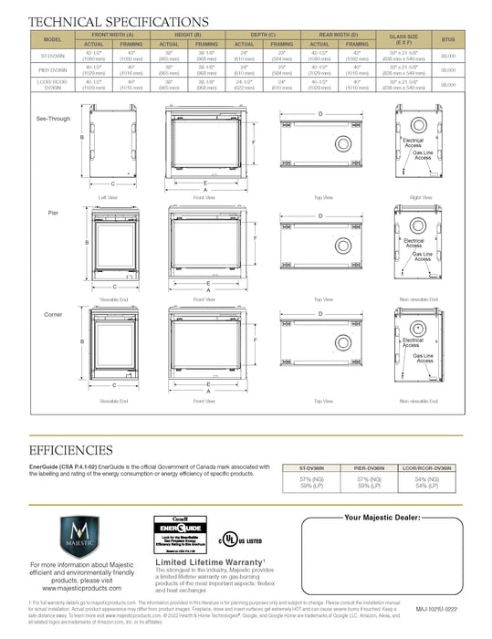 Majestic 36" Right/Left Corner Traditional Direct Vent Gas Fireplace