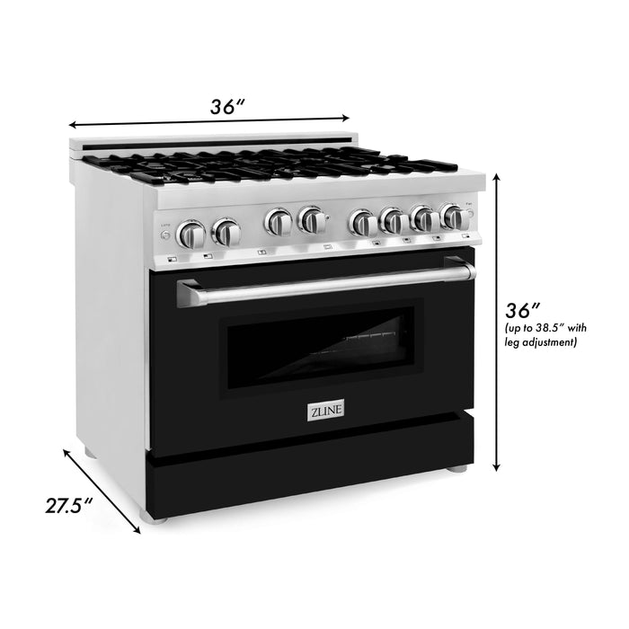 ZLINE 36" All Gas Range in Stainless Steel with Black Matte Door, RG-BLM-36