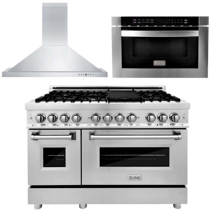 ZLINE Appliances Set – ZLINE 48 Range Package – Includes ZLINE 48 Range, ZLINE 48 Range Hood, ZLINE Microwave Drawer, AS-RA48-2