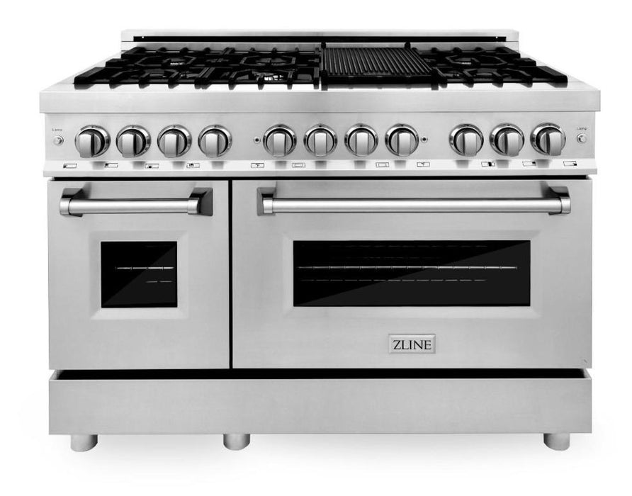 ZLINE Appliance Package - 48 In. Dual Fuel Range, Range Hood, Microwave Oven, 3 Rack Dishwasher, 4KP-RARH48-MODWV