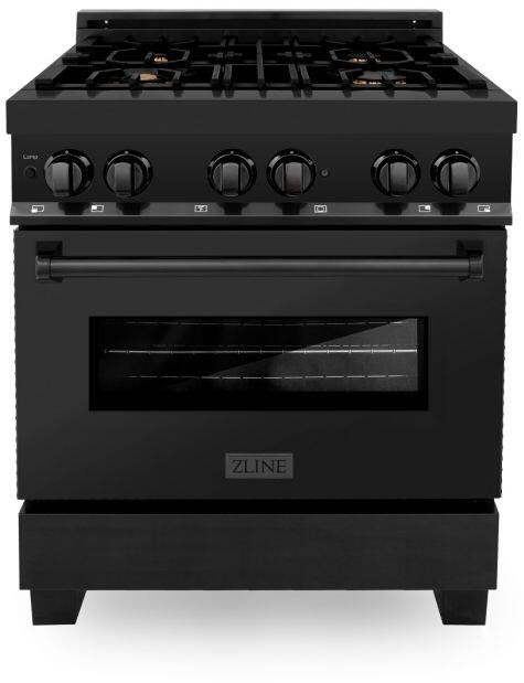 ZLINE 30" Dual Fuel Range in Black Stainless Steel with Brass Burners, RAB-BR-30