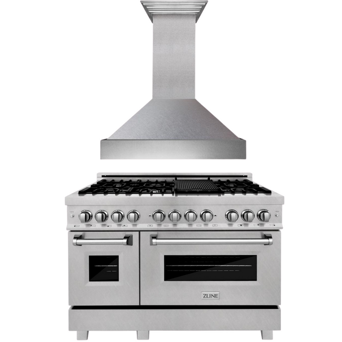 ZLINE 48 in. Dual Fuel Range & 48 in. Range Hood in DuraSnow® Appliance Package, 2KP-RASSNRH48