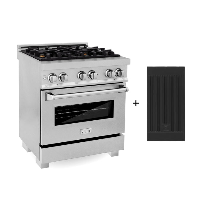 ZLINE 30" Dual Fuel Range with Griddle and Brass Burners in DuraSnow® Stainless Steel, RAS-SN-BR-GR-30