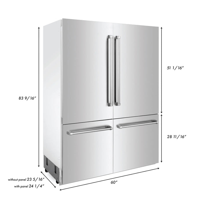 ZLINE 60" Built-In 4-Door French Door Refrigerator in Stainless Steel, RBIV-304-60