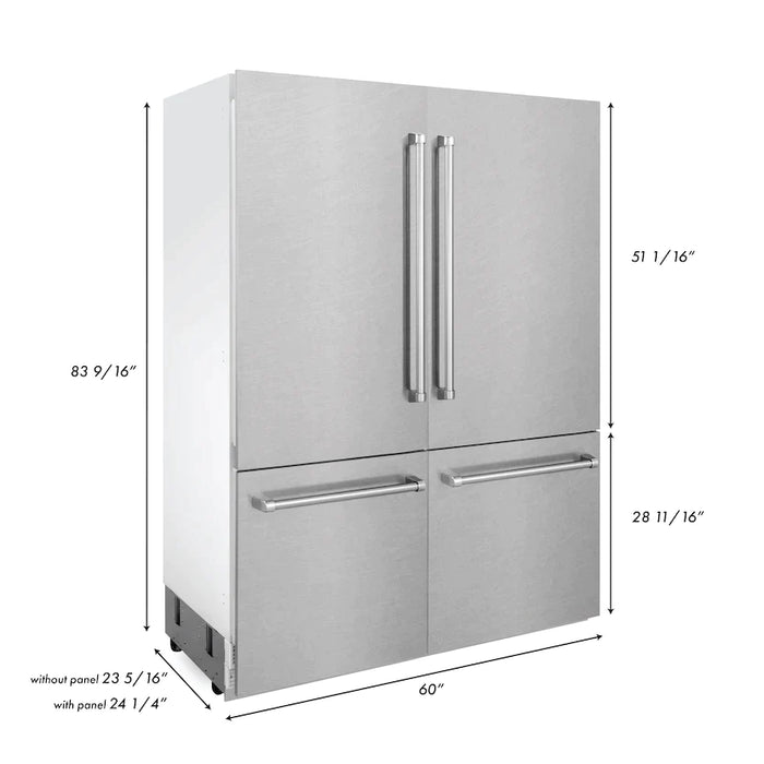 ZLINE 60" Built-In 4-Door French Door Refrigerator in DuraSnow® Stainless Steel, RBIV-SN-60