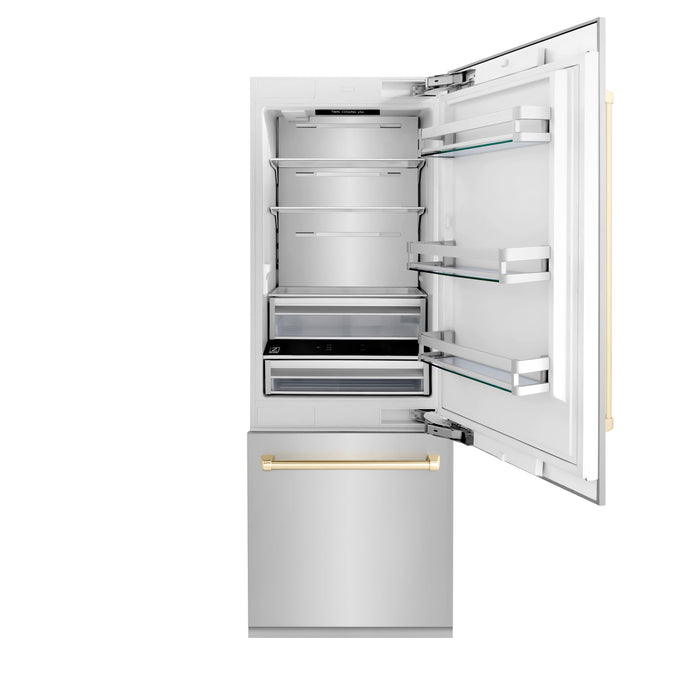 ZLINE 30" Autograph Edition Built-In Refrigerator in Stainless Steel with Gold Accents, RBIVZ-304-30-G