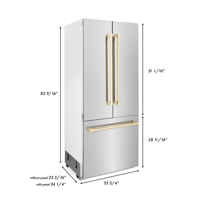 ZLINE 36" Autograph Edition Built-In Refrigerator in Stainless Steel with Gold Accents, RBIVZ-304-36-G