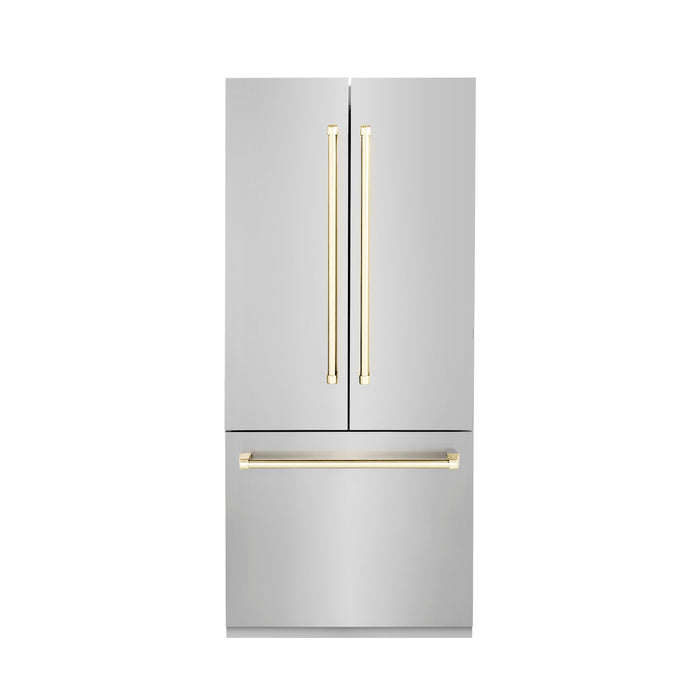 ZLINE 36" Autograph Edition Built-In Refrigerator in Stainless Steel with Gold Accents, RBIVZ-304-36-G