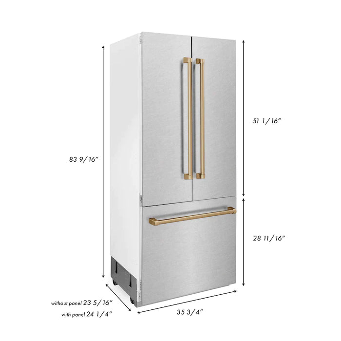 ZLINE 36" Autograph Edition Built-In Refrigerator in Stainless Steel with Champagne Bronze Accents, RBIVZ-SN-36-CB