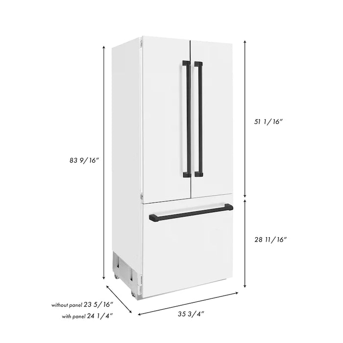 ZLINE 36" Autograph Edition Built-In Refrigerator in White Matte with Black Accents, RBIVZ-WM-36-MB