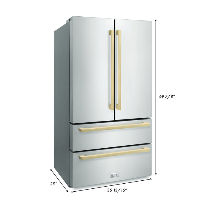 ZLINE 36" Autograph Edition Built-In Refrigerator in Stainless Steel and Champagne Bronze Square Handles, RFMZ-36-FCB