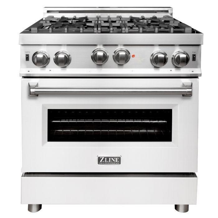 ZLINE 30 in. Gas Range with White Matte Door & 30 in. Range Hood Appliance Package, 2KP-RGWMRH30