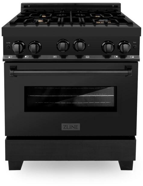 ZLINE Appliance Package - 30 in. Gas Range, Range Hood, Microwave Oven, Dishwasher, Refrigerator, 5KPR-RGBRH-MWDWV