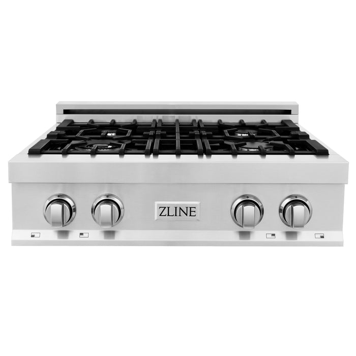 ZLINE Appliance Package - 30" Rangetop, Over The Range Convection Microwave With Modern Handle In Stainless Steel, 2KP-RTOTR30