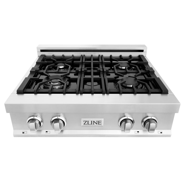 ZLINE Appliance Package - 30" Rangetop, Over The Range Convection Microwave With Modern Handle In Stainless Steel, 2KP-RTOTR30