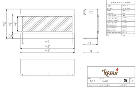 Remii Deep 45" Indoor/Outdoor Built-In Electric Fireplace