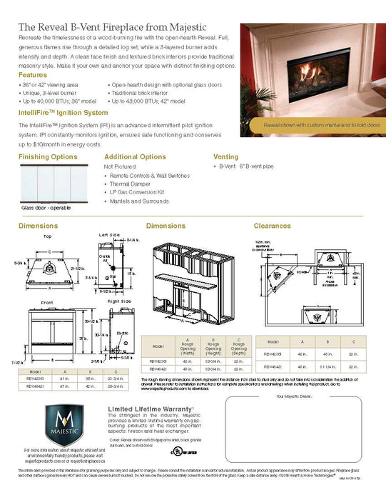 Majestic Reveal 36" Traditional Open Hearth B-Vent Gas Fireplace