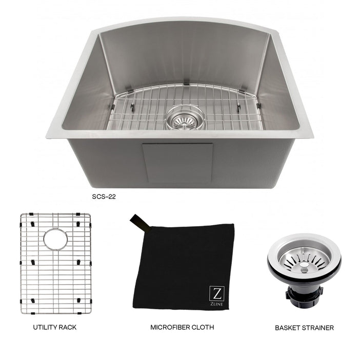 ZLINE 22" Telluride Undermount Single Bowl  Kitchen Sink with Bottom Grid in Stainless Steel, SCS-22