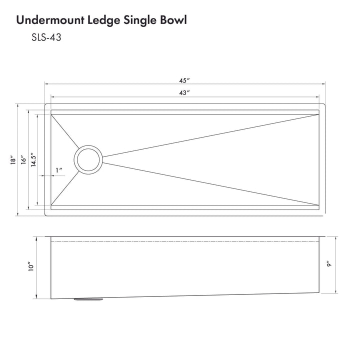 ZLINE 43" Garmisch Undermount Single Bowl Kitchen Sink in Stainless Steel with Bottom Grid and Accessories, SLS-43