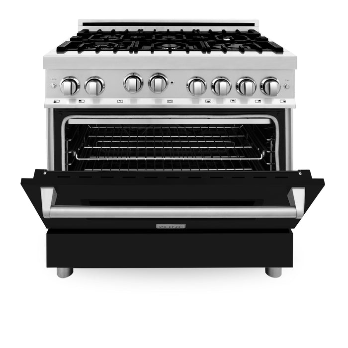 ZLINE 36" All Gas Range in Stainless Steel with Black Matte Door, RG-BLM-36