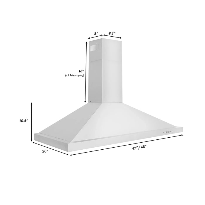 ZLINE 42" Convertible Vent Wall Mount Range Hood in Stainless Steel, KB-42