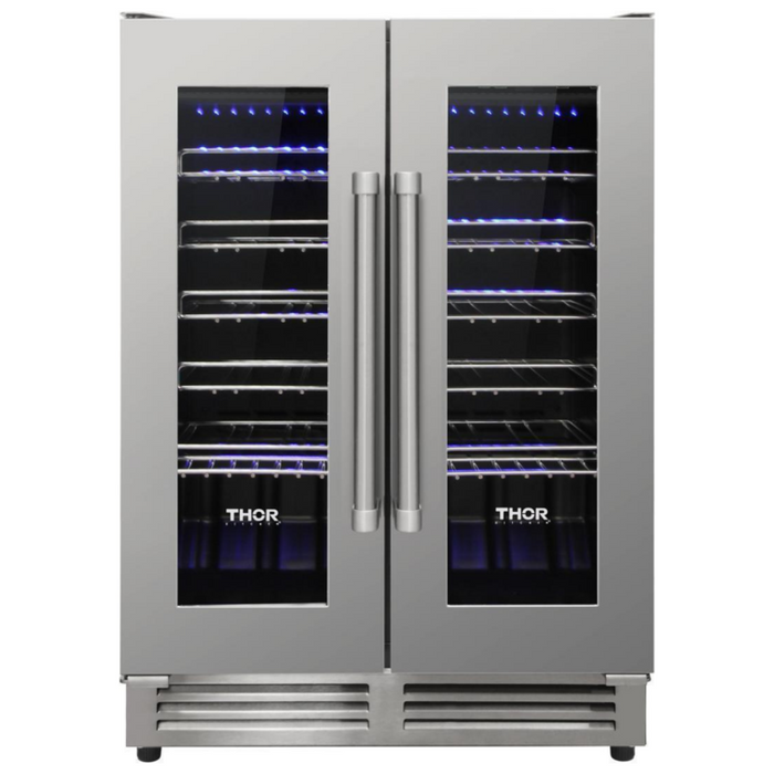 Thor Kitchen Appliance Package - 36 In. Gas Range, Range Hood, Microwave Drawer, Refrigerator with Water and Ice Dispenser, Dishwasher, Wine Cooler, AP-HRG3618U-14