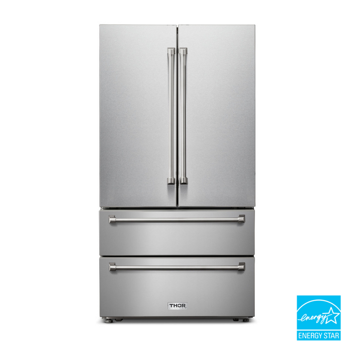 Thor Kitchen 36" Professional French Door Refrigerator in Stainless Steel, TRF3602