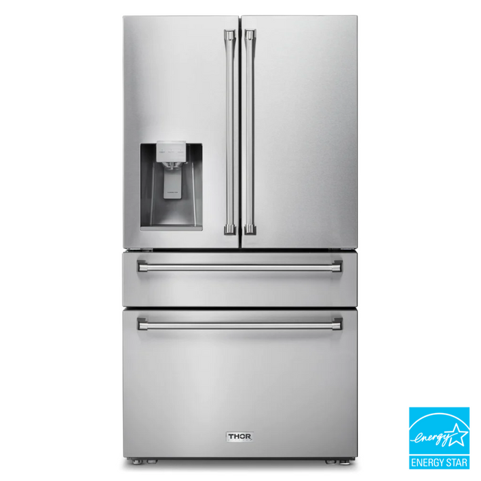 Thor Kitchen 36" Professional French Door Refrigerator with Ice and Water Dispenser, TRF3601FD