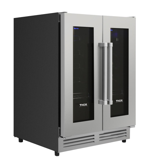 Thor Kitchen Appliance Package - 36 in. Gas Range, Range Hood, Refrigerator with Water and Ice Dispenser, Dishwasher, Wine Cooler, AP-HRG3618U-11