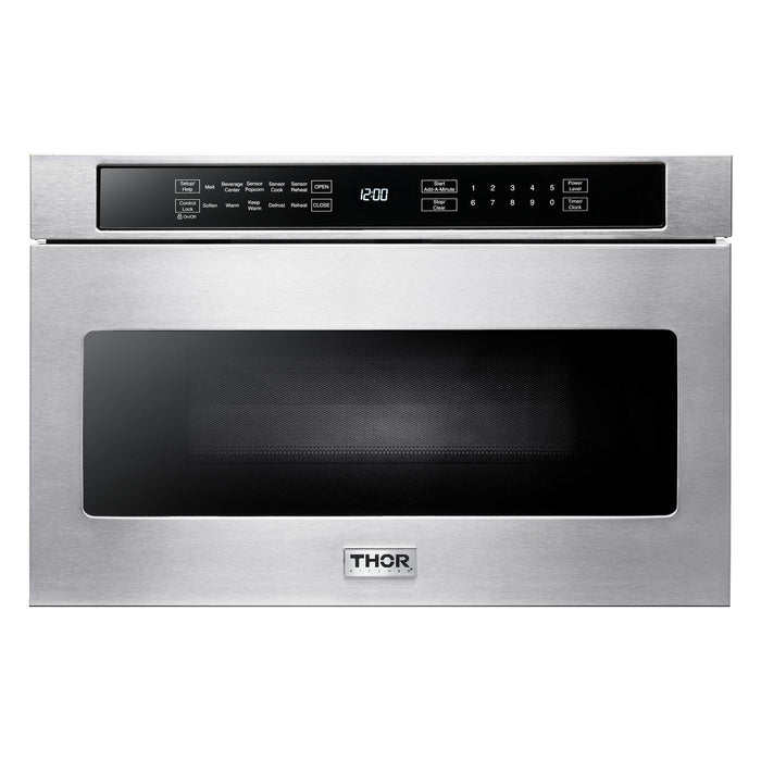 Thor Kitchen Appliance Package - 36 In. Gas Burner/Electric Oven Range, Microwave Drawer, Refrigerator with Water and Ice Dispenser, Dishwasher, AP-HRD3606U-12