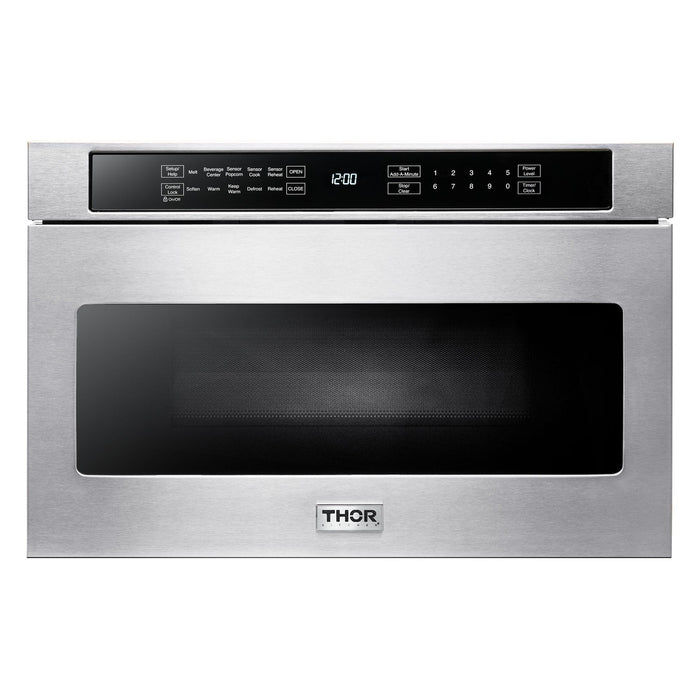 Thor Kitchen Appliance Package - 36" Natural Gas Range, Range Hood, Microwave Drawer, AP-ARG36-5