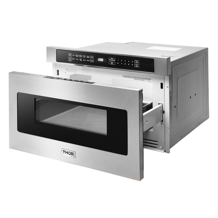 Thor Kitchen Package - 36 In. Propane Gas Burner/Electric Oven Range, Range Hood, Microwave Drawer, Refrigerator, Dishwasher, Wine Cooler, AP-HRD3606ULP-20