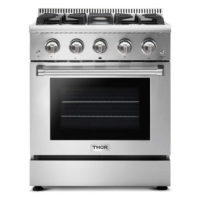 Thor Kitchen Appliance Package - 30 In. Professional Propane Gas Range, Range Hood, Microwave Drawer, AP-HRG3080ULP-W-4